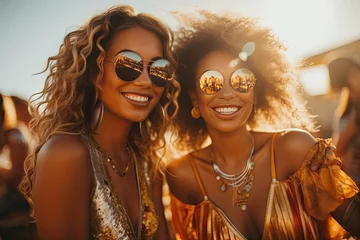 Crédence de cuisine en verre imprimé Carnaval Two girls wearing sunglasses at a festival