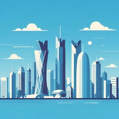 Doha flat vector city skyline - obrazy, fototapety, plakaty