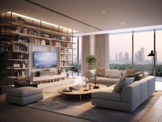 a connected living room where smart furniture