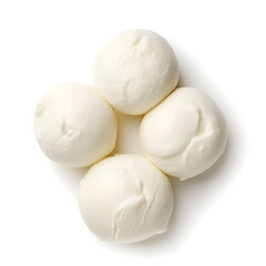 Fototapeta na wymiar Fresh mozzarella balls top view isolated on white background
