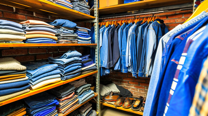 Fashion Retail Store: Display of Clothes and Jeans in a Modern Commercial Setting