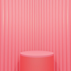 Red stand podium. Geometric for mockup product display. 3D rendering.