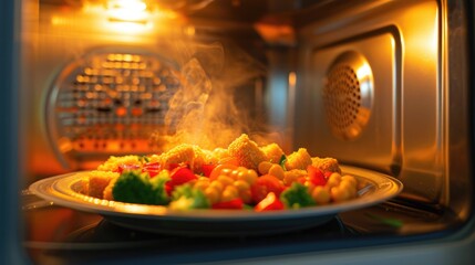 Steaming Hot Meal Freshly Microwaved - obrazy, fototapety, plakaty
