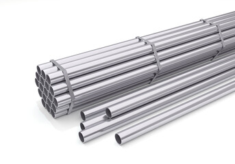 Set of steel pipes. metal steel product. Steel galvanized and stainless. 3D rendering.