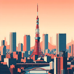 Obraz premium Tokyo flat vector city skyline