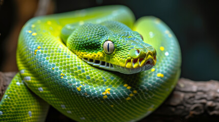 Green Tree Python in Repose: A Striking Portrait of Reptilian Beauty