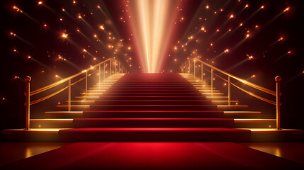 Luxurious and elegant red carpet staircase, holiday awards ceremony event