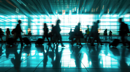 Silhouetted Commuters: Rush Hour at the Airport Terminal