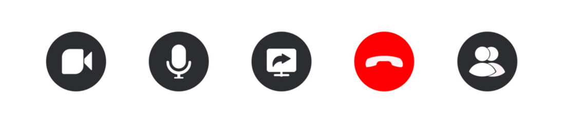 Video communication tools. Vector icons illustrating communication tools such as chat, call and video call button. Vector illustration of communication tools for conferences and conversations