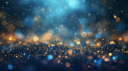 Blue Background with Golden Light Particles and Blue Lights