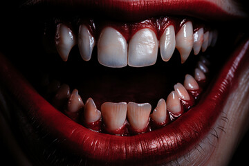 Generative ai picture collage of dangerous vampire teeth bite attack for drinking blood