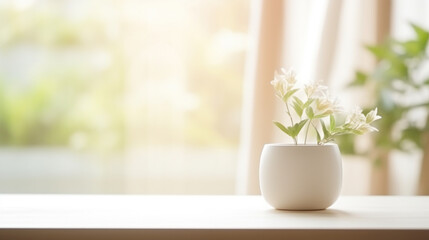 Sunlit Potted Plant on Window Sill