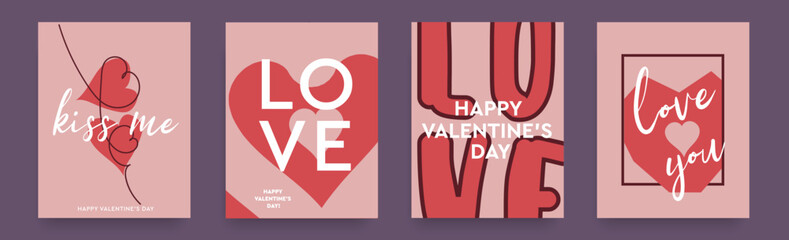Valentine's day Creative Set with Geometric Shape Hearts. Love You Sale. Abstract Templates in Retro Style for Poster, Ads, Web, Social Media, Banner, Cover, Card. Vector Illustration.