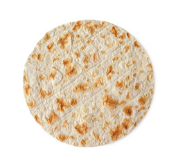 Thin round pita bread or tortilla wrap isolated in white background top view    