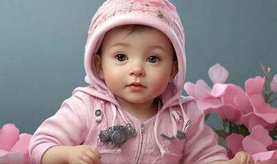 baby girl with flower