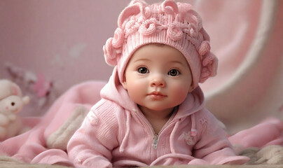 baby girl in pink hat