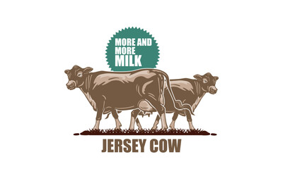 JERSEY COW MILK LOGO. silhouette of great dairy cattle standing at farm