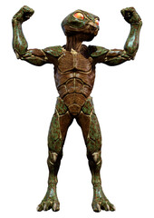 3D Rendering Green Alien on White