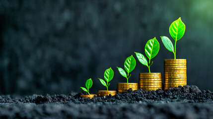 Financial Growth Concept in Nature: Money and Plant Growth Symbolizing Profit - obrazy, fototapety, plakaty