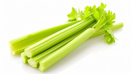 Celery sticks with leaf isolated on white background