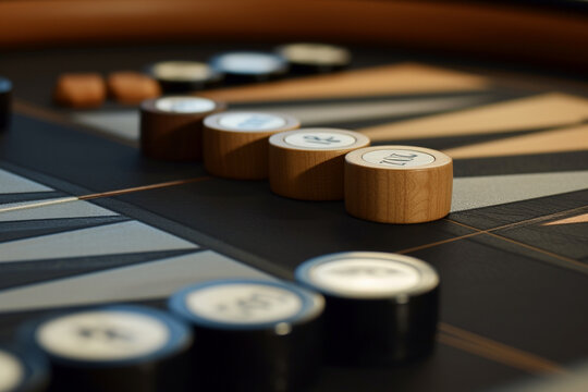 minimalist backgammon set on a clean, modern surface, emphasizing the aesthetic appeal of the game in a minimalistic style