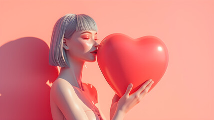 Illustration for Valentine's Day with a picture of a beautiful girl holding a big heart