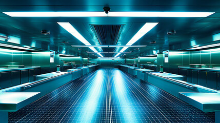 Futuristic Corridor with Neon Lights: Modern Design in a Technology-Driven Space