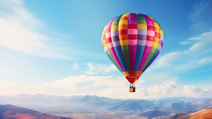 Fototapeta premium Colorful, hot air balloon, drifting, azure sky, graceful, tranquil, airborne, picturesque, serene. Generated by AI.