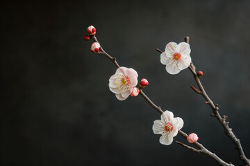 Fototapeta na wymiar Cherry blossom on black background. Background image. Created with Generative AI technology