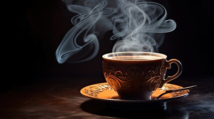 Aromatic coffee, enticing steam, comforting, invigorating, rich aroma, hot beverage. Generated by AI.