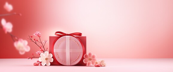 Korean lucky bag, korean new year, pink background with empty space - obrazy, fototapety, plakaty