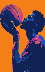 basquetebol em oração e fé, design de adesivo, arte, criativo, cores fortes, fundo de cor sólida