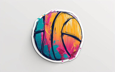 bola de basquetebol design de adesivo, arte, criativo, cores fortes, fundo de cor sólida - obrazy, fototapety, plakaty