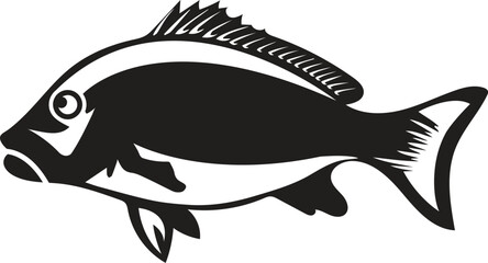 Red snapper isolated vector illustration. Fishing logo of red snapper. Fishing emlem for company or sport club. Marine theme background