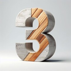 3 digit shape created from concrete and wood. AI generated illustration - obrazy, fototapety, plakaty