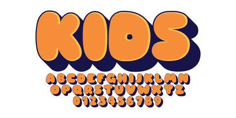 Playful colorful font design, childish alphabet letters and numbers vector illustration
