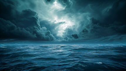 Stormy sky over a wavy sea or ocean, surreal atmosphere