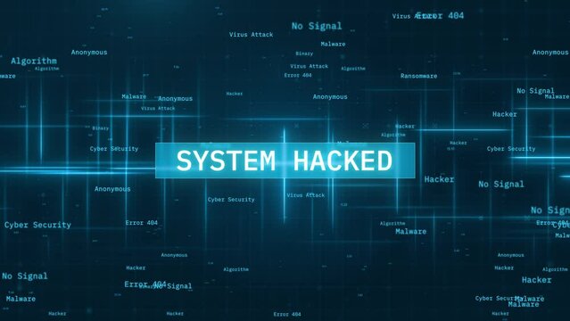 System Hacked: Glowing Lines and Cybersecurity Warning Animation