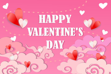 happy valentine's day pink background with pink clouds