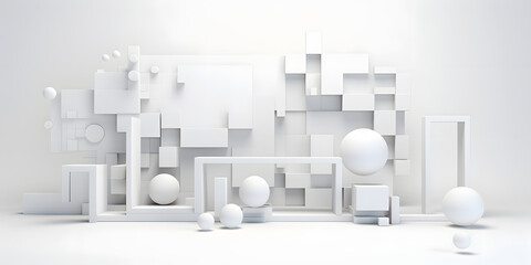 Abstract geometric composition, white background design, 3d render