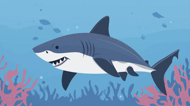 Tubarão no mar - Ilustração Infantil