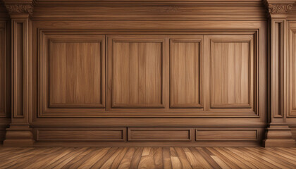 Highly crafted traditional wood paneling wall and floor