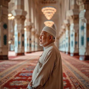 elder muslim, pray and sit on morque