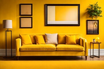 modern living room with sofa in yellow color