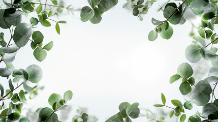 double exposure, eucalyptus leaves frame for greeting card template with free copy space in the center