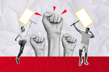 3d photo artwork graphics collage painting of excited guys participating saving peace protest...