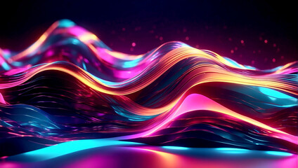 3d render, abstract neon background with glowing wavy lines and colorful bokeh lights.