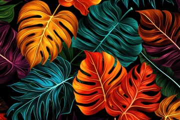 Tropical pattern with leaves