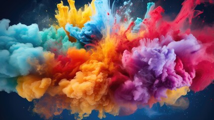 cosmic burst of color powder. spectacular rainbow explosion illustration ideal for eye-catching advertisements, art projects, and digital media