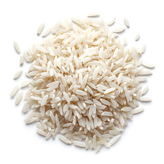 Pile of white rice top view isolated on white background
